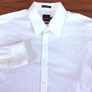 PARC 81 Mens White Long Sleeve Button Dn Shirt Embroidered‎ Floral Design XXL